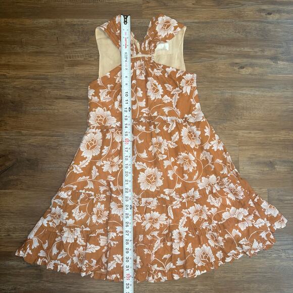 Anthropologie US size 2 neutral brown cream floral tiered halter mini dress - Picture 5 of 8